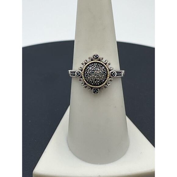 Designer 925 Sterling Silver 14K
Yellow Gold Blue Diamond Two Tone Ring Sz 7.5 - Picture 5 of 16